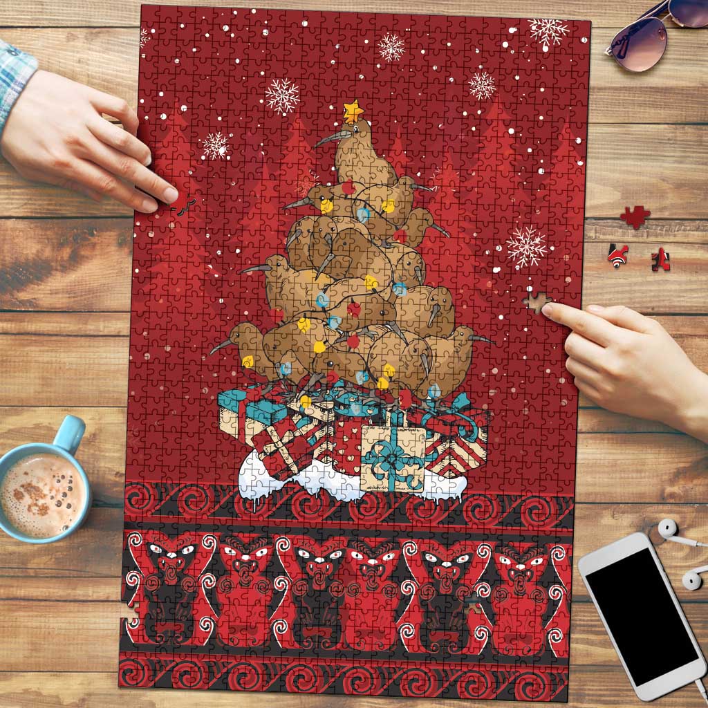 Funny Kiwi Bird Xmas Tree Puzzle New Zealand Tribal Christmas Spirit LT9 Red - Polynesian Pride
