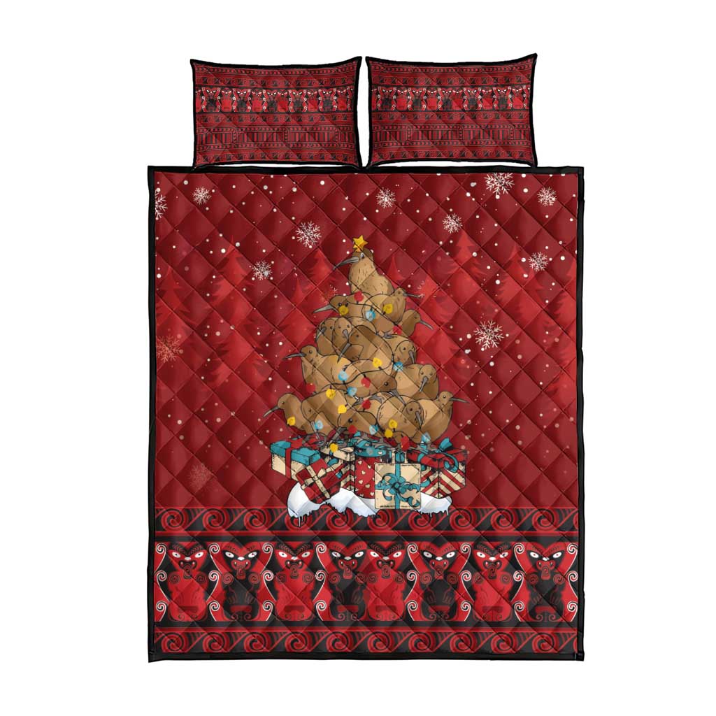 Funny Kiwi Bird Xmas Tree Quilt Bed Set New Zealand Tribal Christmas Spirit LT9 - Polynesian Pride