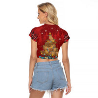 Funny Kiwi Bird Xmas Tree Raglan Cropped T Shirt New Zealand Tribal Christmas Spirit LT9 - Polynesian Pride