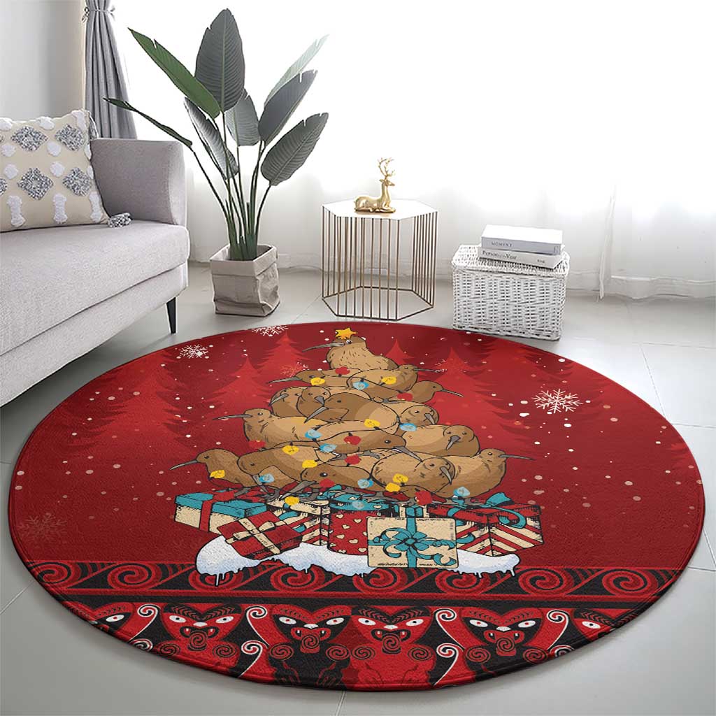 Funny Kiwi Bird Xmas Tree Round Carpet New Zealand Tribal Christmas Spirit LT9 - Polynesian Pride