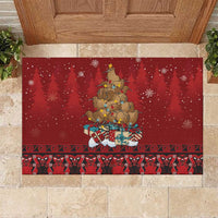 Funny Kiwi Bird Xmas Tree Rubber Doormat New Zealand Tribal Christmas Spirit LT9 Red - Polynesian Pride
