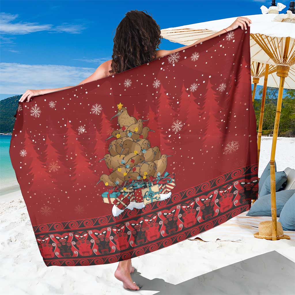 Funny Kiwi Bird Xmas Tree Sarong New Zealand Tribal Christmas Spirit LT9 One Size 44 x 66 inches Red - Polynesian Pride