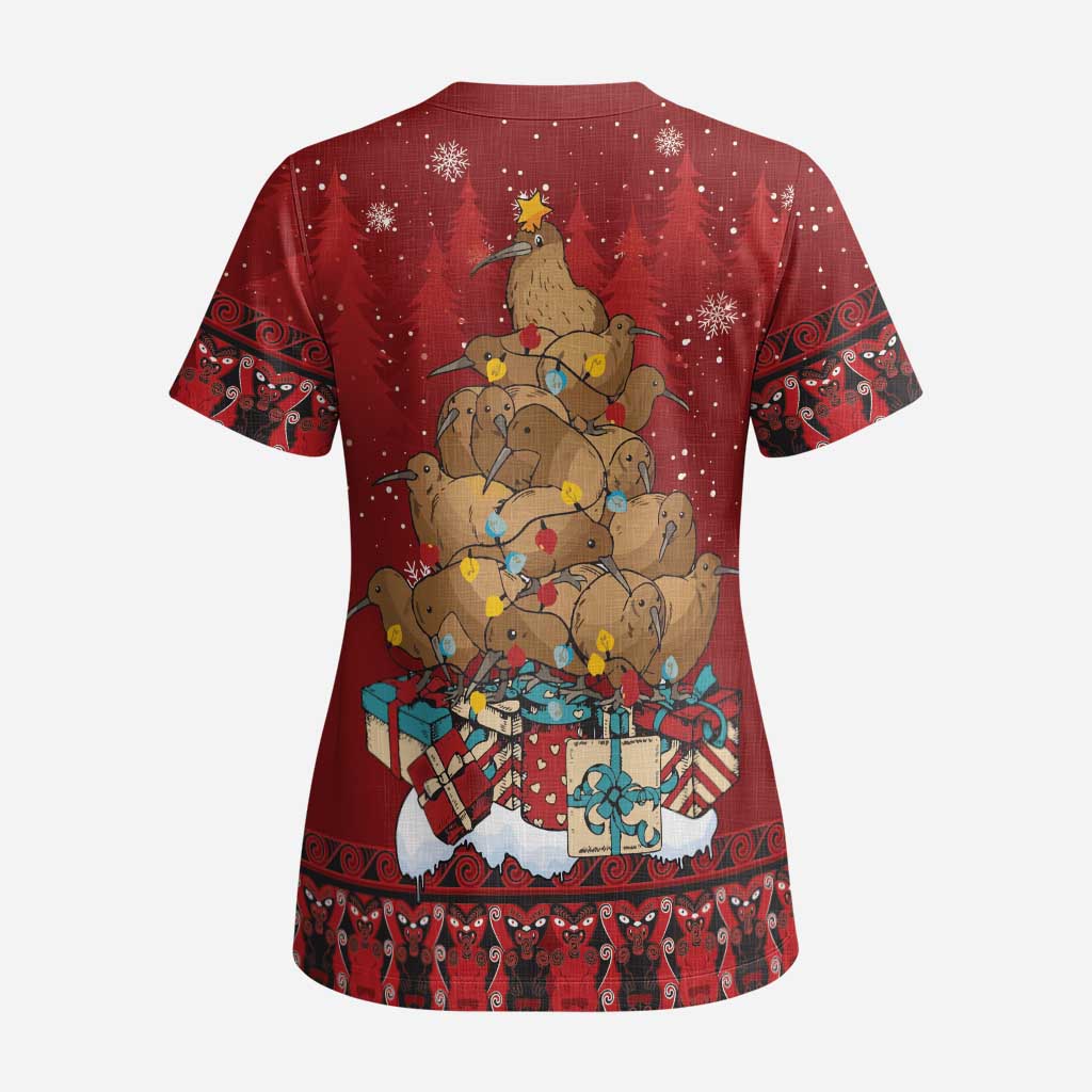 Funny Kiwi Bird Xmas Tree Scrub Top New Zealand Tribal Christmas Spirit LT9 - Polynesian Pride