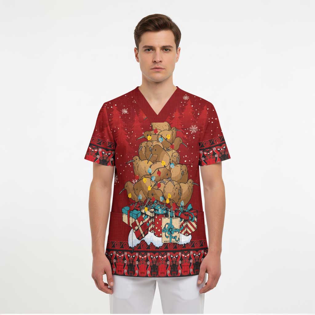 Funny Kiwi Bird Xmas Tree Scrub Top New Zealand Tribal Christmas Spirit LT9 - Polynesian Pride