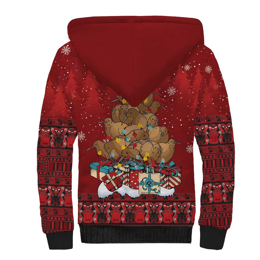 Funny Kiwi Bird Xmas Tree Sherpa Hoodie New Zealand Tribal Christmas Spirit LT9 - Polynesian Pride