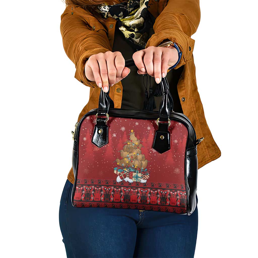 Funny Kiwi Bird Xmas Tree Shoulder Handbag New Zealand Tribal Christmas Spirit LT9 One Size Red - Polynesian Pride