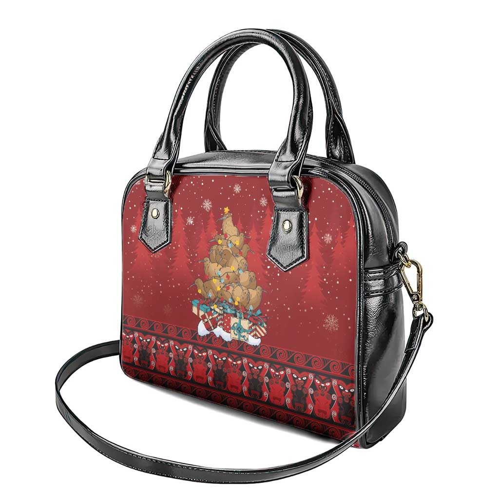 Funny Kiwi Bird Xmas Tree Shoulder Handbag New Zealand Tribal Christmas Spirit LT9 - Polynesian Pride
