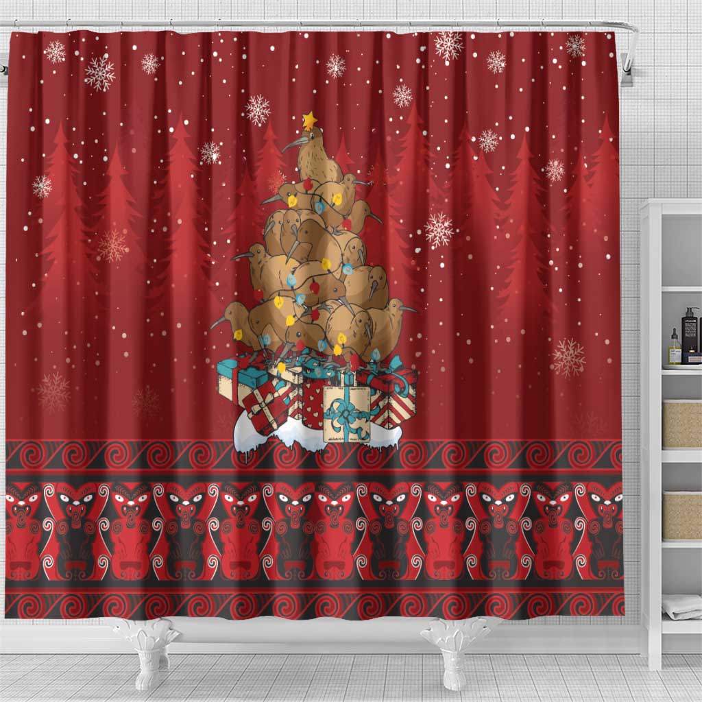 Funny Kiwi Bird Xmas Tree Shower Curtain New Zealand Tribal Christmas Spirit LT9 - Polynesian Pride