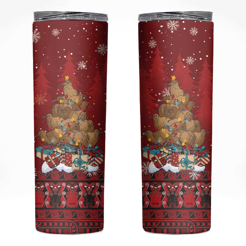 Funny Kiwi Bird Xmas Tree Skinny Tumbler New Zealand Tribal Christmas Spirit LT9 Red - Polynesian Pride