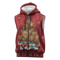 Funny Kiwi Bird Xmas Tree Sleeveless Zip Hoodie New Zealand Tribal Christmas Spirit LT9 Red - Polynesian Pride