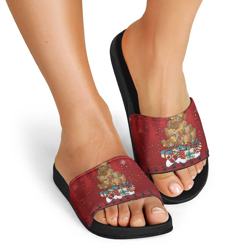 Funny Kiwi Bird Xmas Tree Slide Sandals New Zealand Tribal Christmas Spirit LT9 - Polynesian Pride