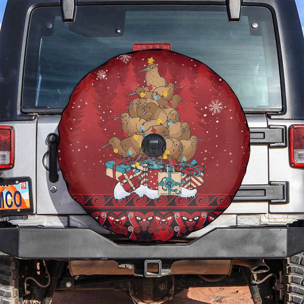 Funny Kiwi Bird Xmas Tree Spare Tire Cover New Zealand Tribal Christmas Spirit LT9 Red - Polynesian Pride