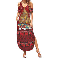 Funny Kiwi Bird Xmas Tree Summer Maxi Dress New Zealand Tribal Christmas Spirit LT9 Women Red - Polynesian Pride