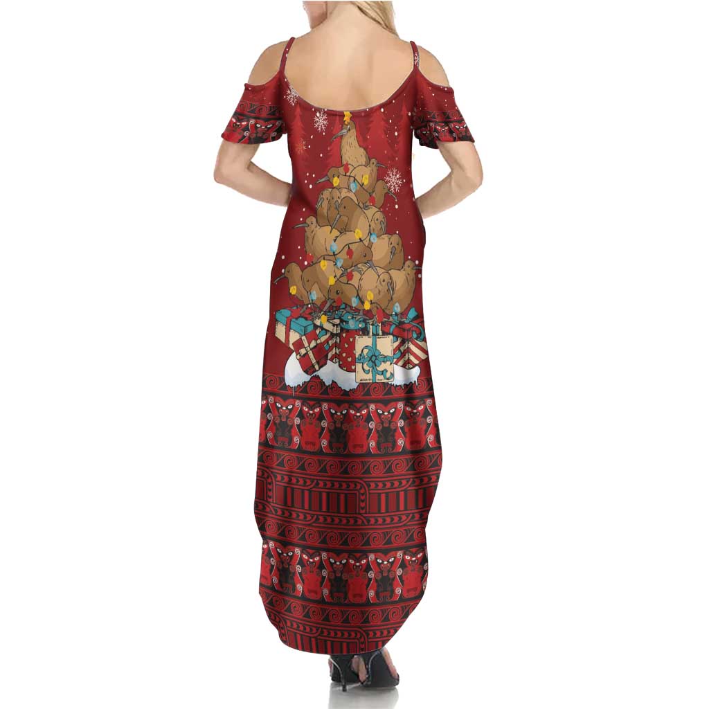 Funny Kiwi Bird Xmas Tree Summer Maxi Dress New Zealand Tribal Christmas Spirit LT9 - Polynesian Pride