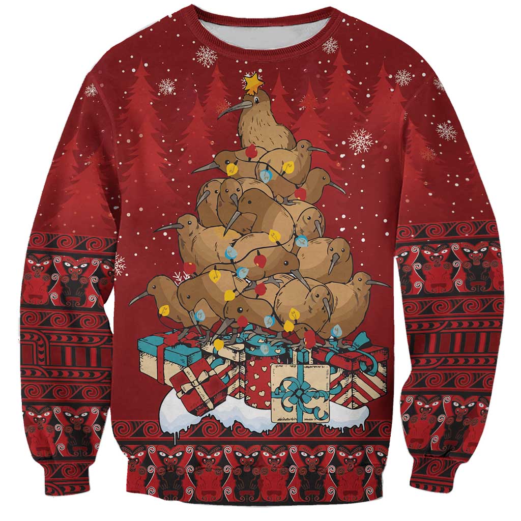 Funny Kiwi Bird Xmas Tree Sweatshirt New Zealand Tribal Christmas Spirit LT9 Unisex Red - Polynesian Pride