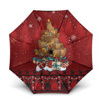 Funny Kiwi Bird Xmas Tree Umbrella New Zealand Tribal Christmas Spirit LT9 One Size Folded 11.42 inch Opened Diameter 37.4 inch Red - Polynesian Pride