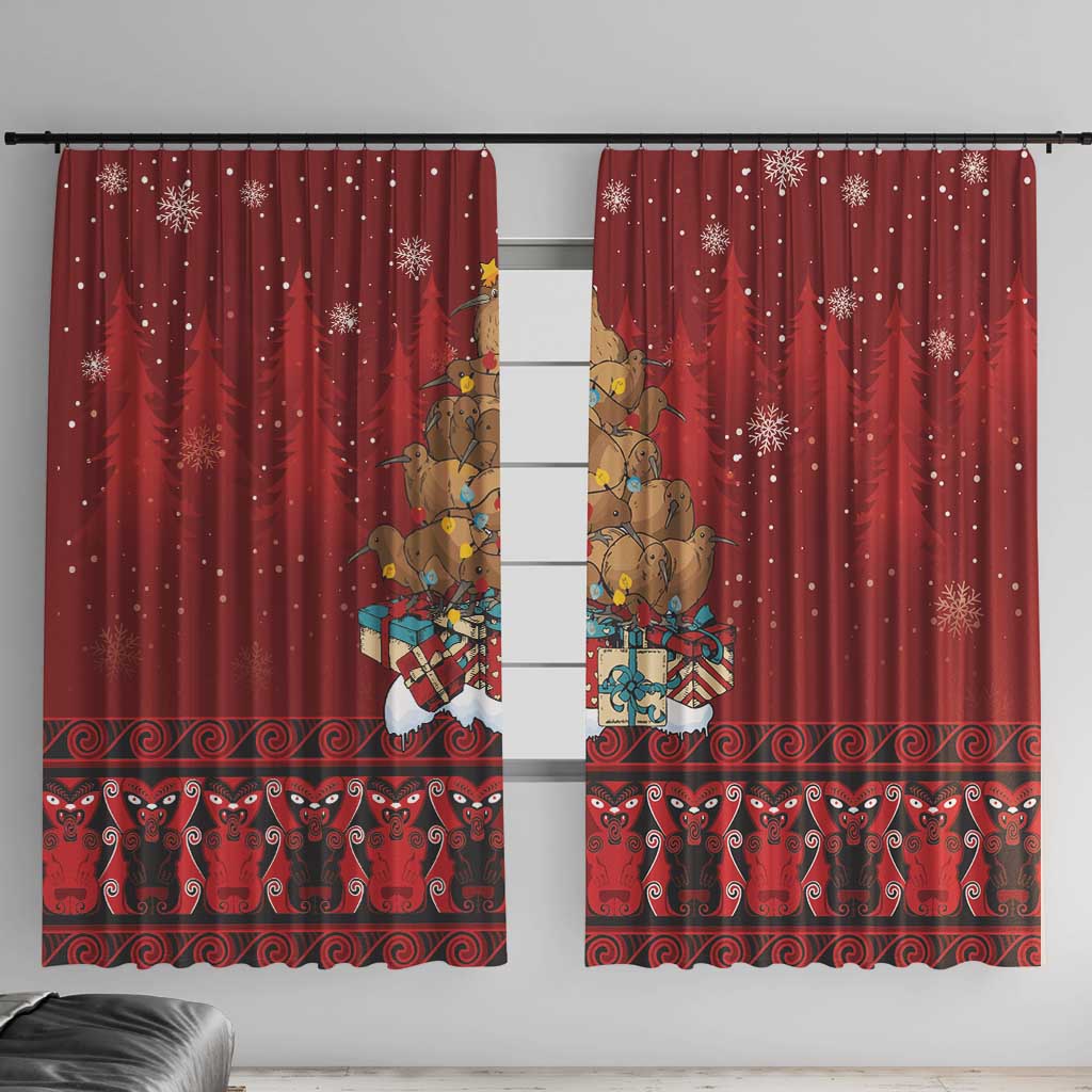 Funny Kiwi Bird Xmas Tree Window Curtain New Zealand Tribal Christmas Spirit LT9 With Hooks Red - Polynesian Pride