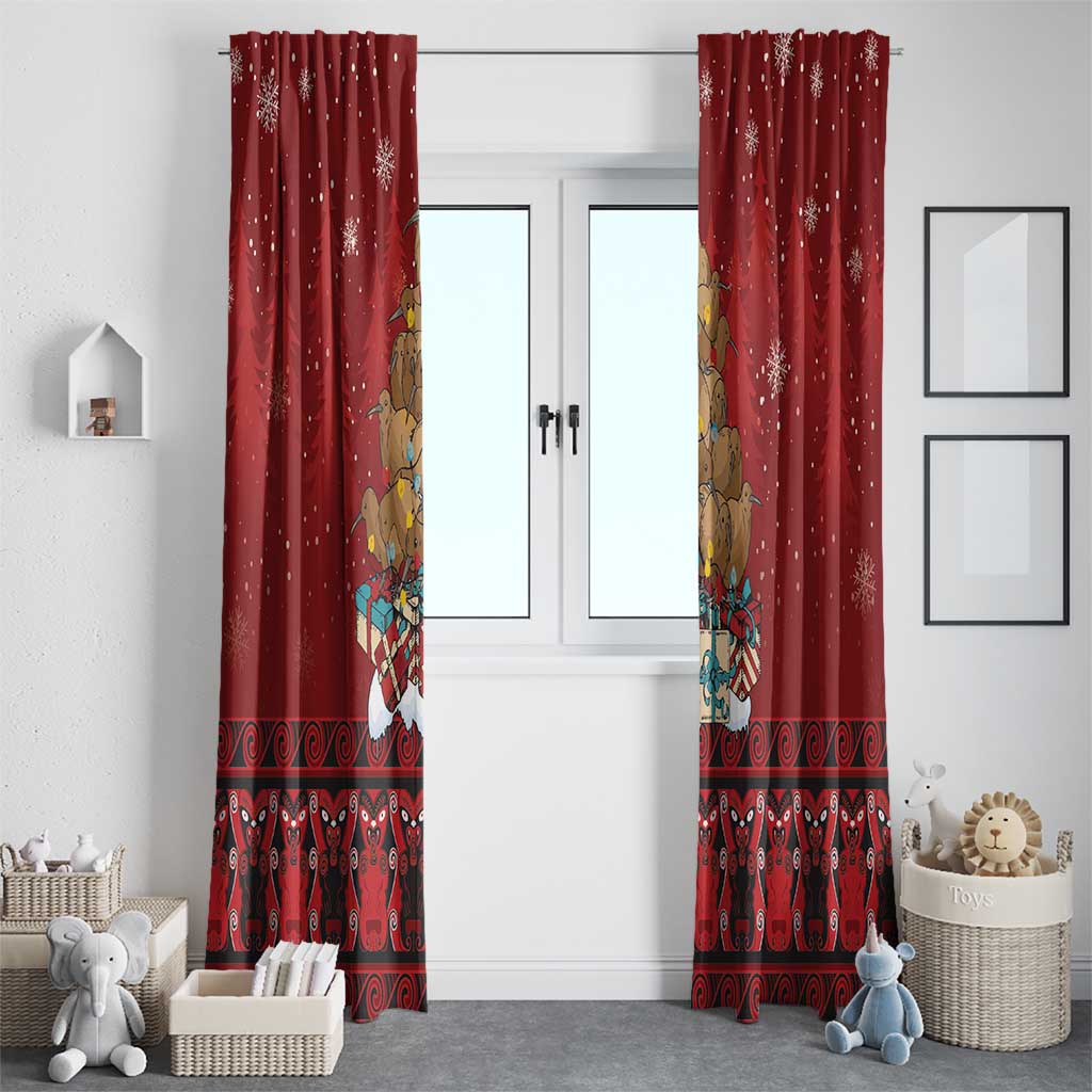 Funny Kiwi Bird Xmas Tree Window Curtain New Zealand Tribal Christmas Spirit LT9 - Polynesian Pride