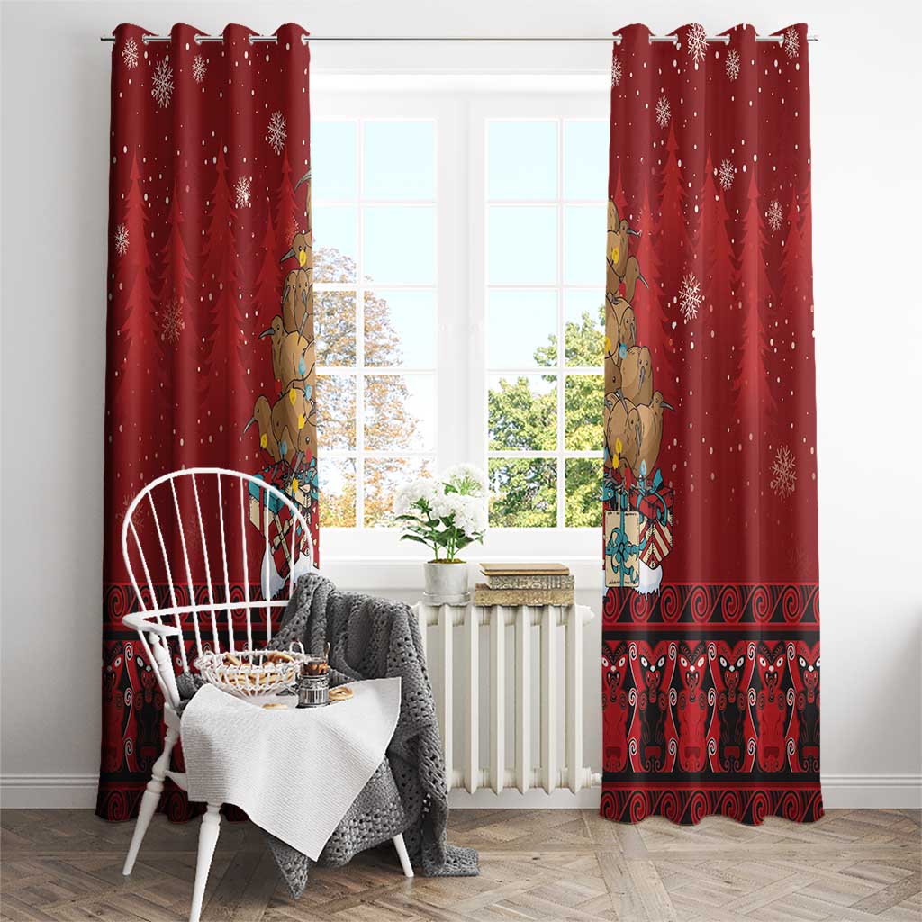 Funny Kiwi Bird Xmas Tree Window Curtain New Zealand Tribal Christmas Spirit LT9 - Polynesian Pride