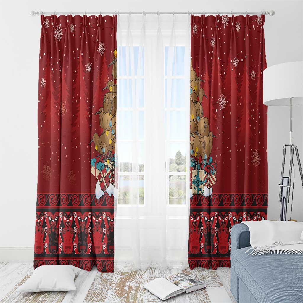 Funny Kiwi Bird Xmas Tree Window Curtain New Zealand Tribal Christmas Spirit LT9 - Polynesian Pride