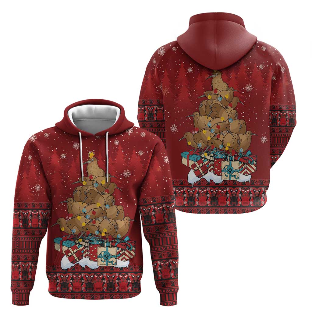Funny Kiwi Bird Xmas Tree Zip Hoodie New Zealand Tribal Christmas Spirit LT9 - Polynesian Pride