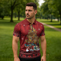 Funny Kiwi Bird Xmas Tree Zipper Polo Shirt New Zealand Tribal Christmas Spirit LT9 - Polynesian Pride