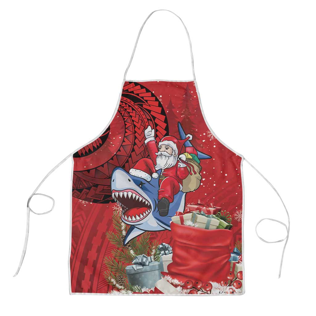 Funny Santa Riding Shark Apron Polynesian Tribal Christmas Spirit - Polynesian Pride