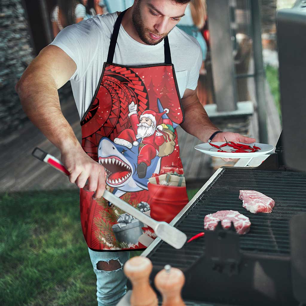 Funny Santa Riding Shark Apron Polynesian Tribal Christmas Spirit - Polynesian Pride