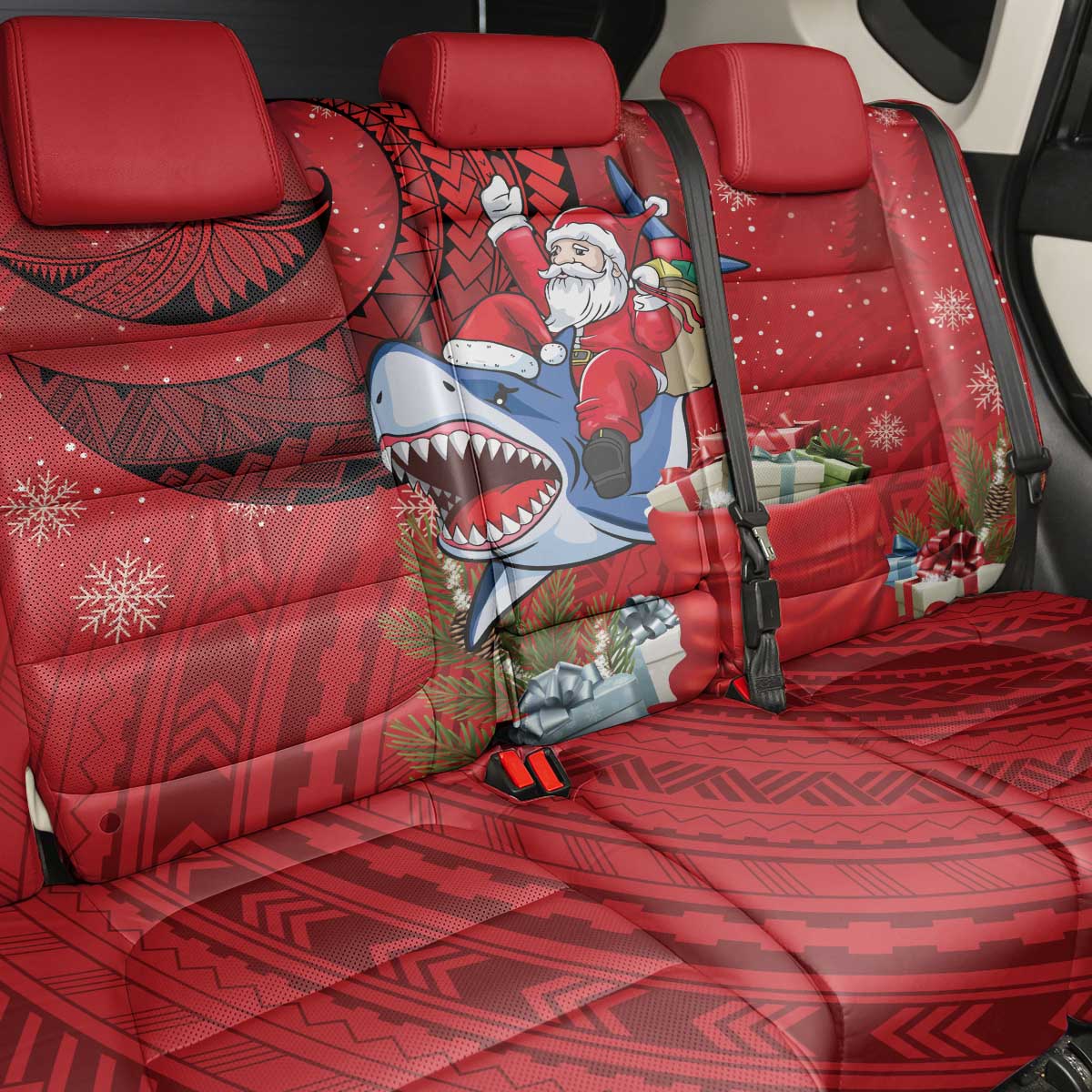 Funny Santa Riding Shark Back Car Seat Cover Polynesian Tribal Christmas Spirit LT9 - Polynesian Pride