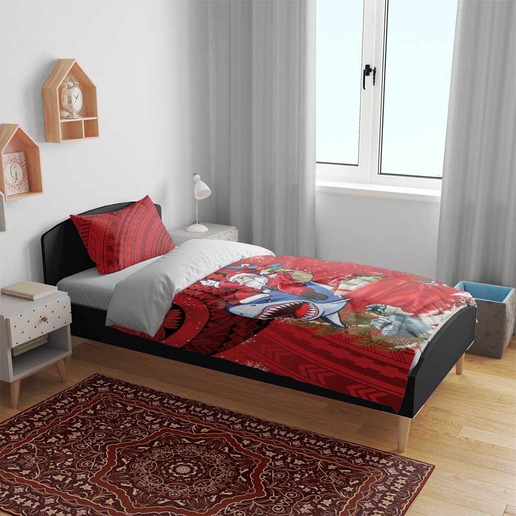 Funny Santa Riding Shark Bedding Set Polynesian Tribal Christmas Spirit - Polynesian Pride