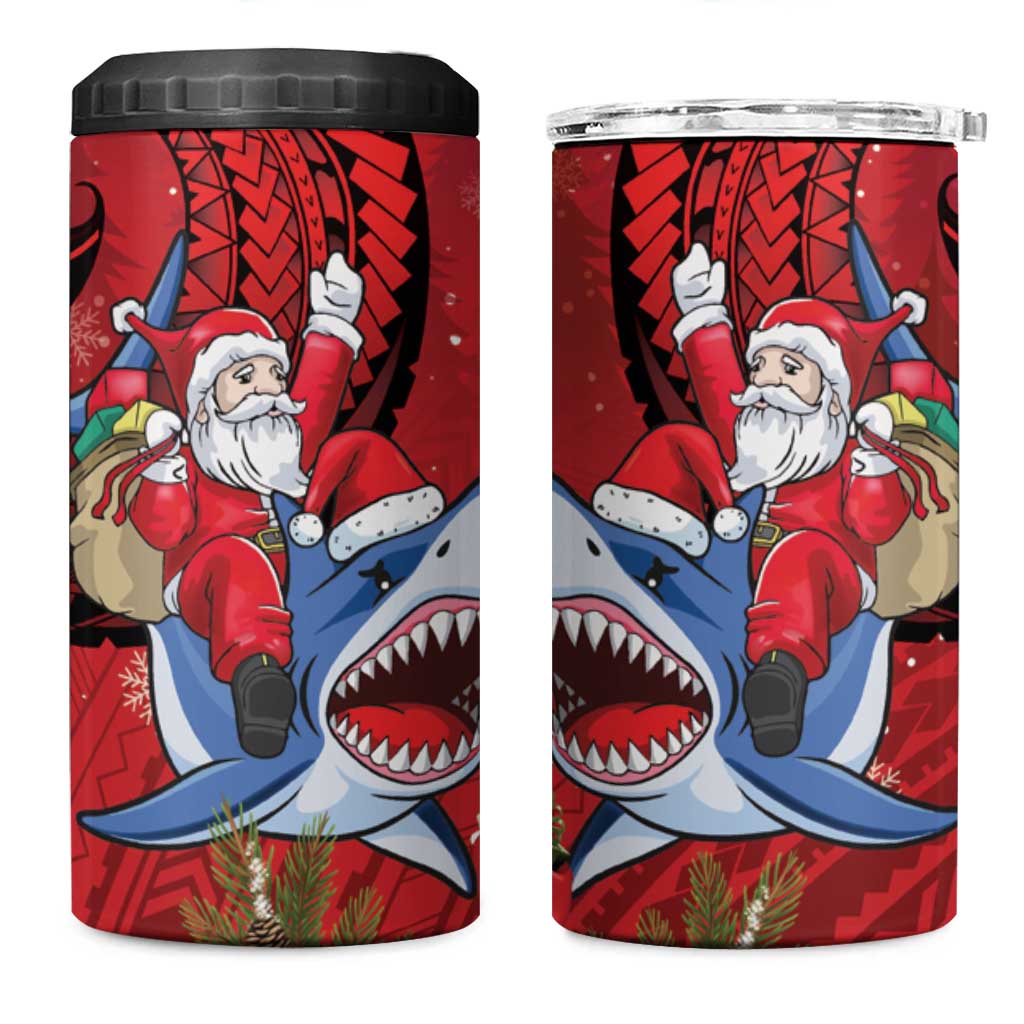 Funny Santa Riding Shark 4 in 1 Can Cooler Tumbler Polynesian Tribal Christmas Spirit LT9 One Size: 16 oz Red - Polynesian Pride