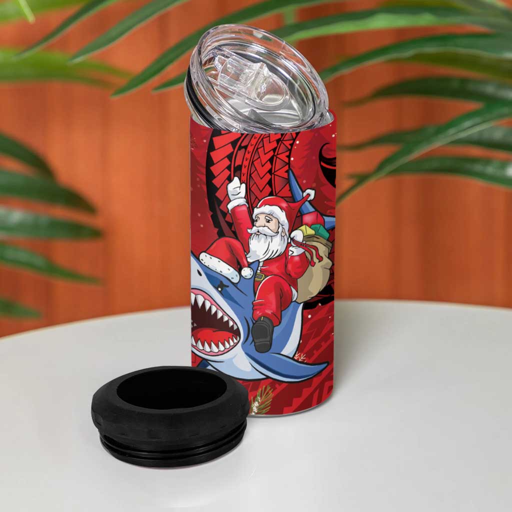 Funny Santa Riding Shark 4 in 1 Can Cooler Tumbler Polynesian Tribal Christmas Spirit LT9 - Polynesian Pride