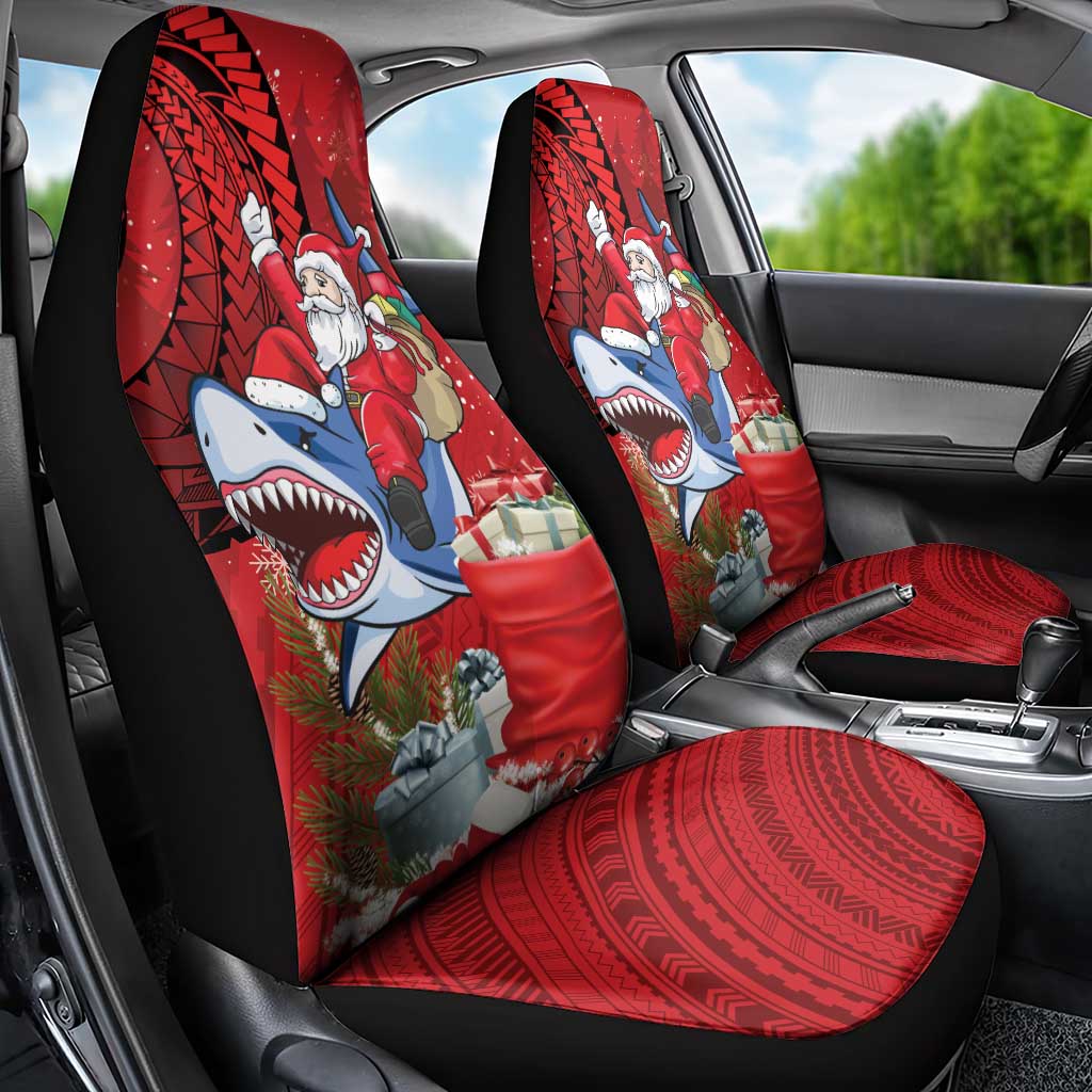 Funny Santa Riding Shark Car Seat Cover Polynesian Tribal Christmas Spirit LT9 - Polynesian Pride
