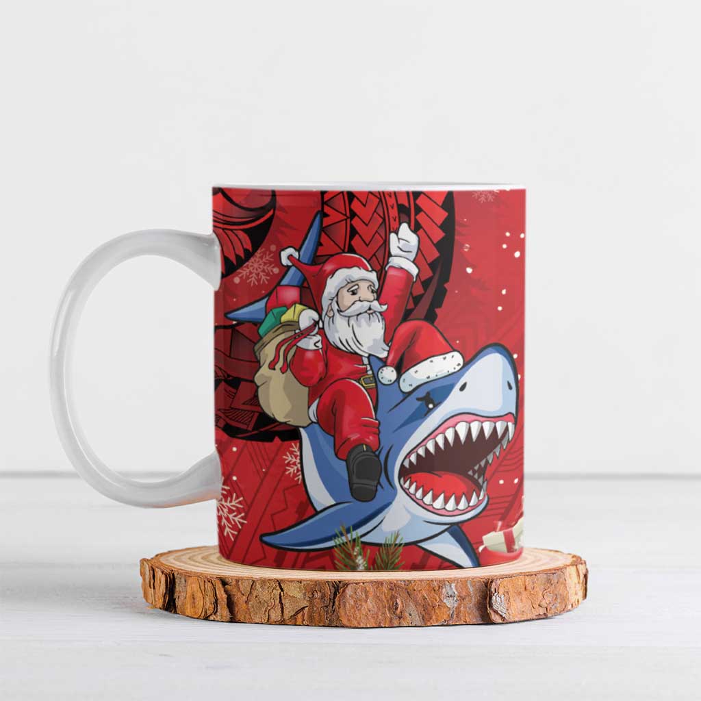 Funny Santa Riding Shark Ceramic Mug Polynesian Tribal Christmas Spirit LT9 Red - Polynesian Pride