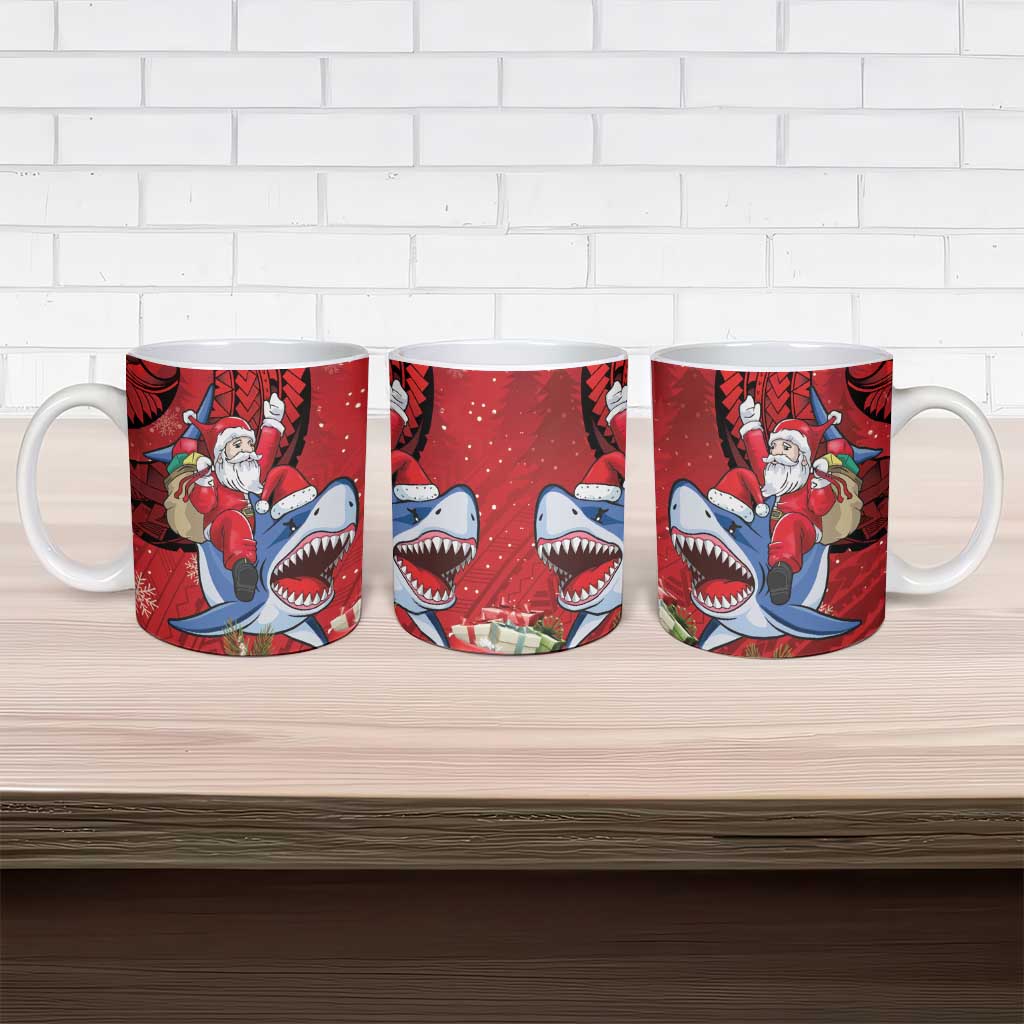 Funny Santa Riding Shark Ceramic Mug Polynesian Tribal Christmas Spirit LT9 - Polynesian Pride