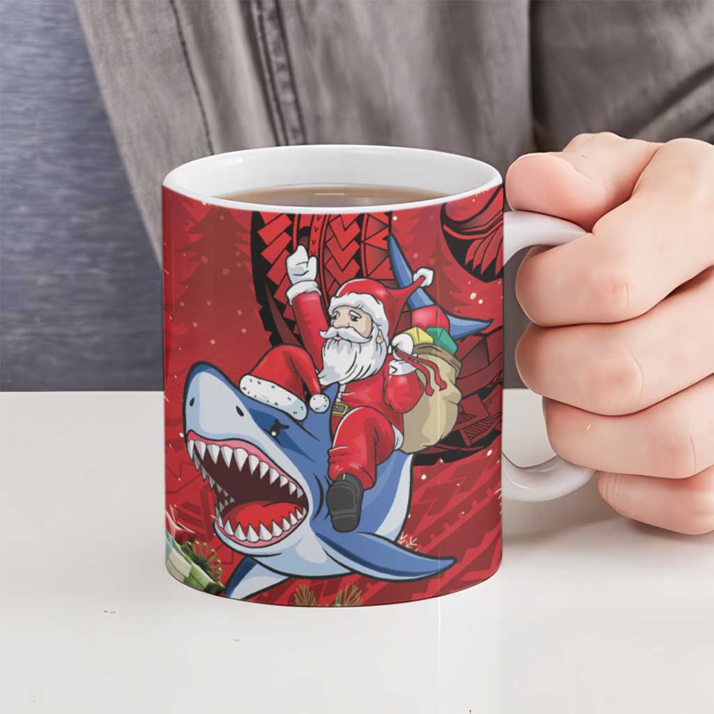 Funny Santa Riding Shark Ceramic Mug Polynesian Tribal Christmas Spirit LT9 - Polynesian Pride