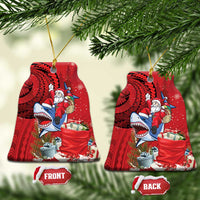 Funny Santa Riding Shark Ceramic Ornament Polynesian Tribal Christmas Spirit - Polynesian Pride