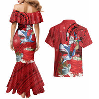 Funny Santa Riding Shark Couples Matching Mermaid Dress and Hawaiian Shirt Polynesian Tribal Christmas Spirit LT9 - Polynesian Pride