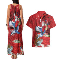 Funny Santa Riding Shark Couples Matching Tank Maxi Dress and Hawaiian Shirt Polynesian Tribal Christmas Spirit LT9 - Polynesian Pride