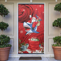 Funny Santa Riding Shark Door Cover Polynesian Tribal Christmas Spirit LT9 Red - Polynesian Pride