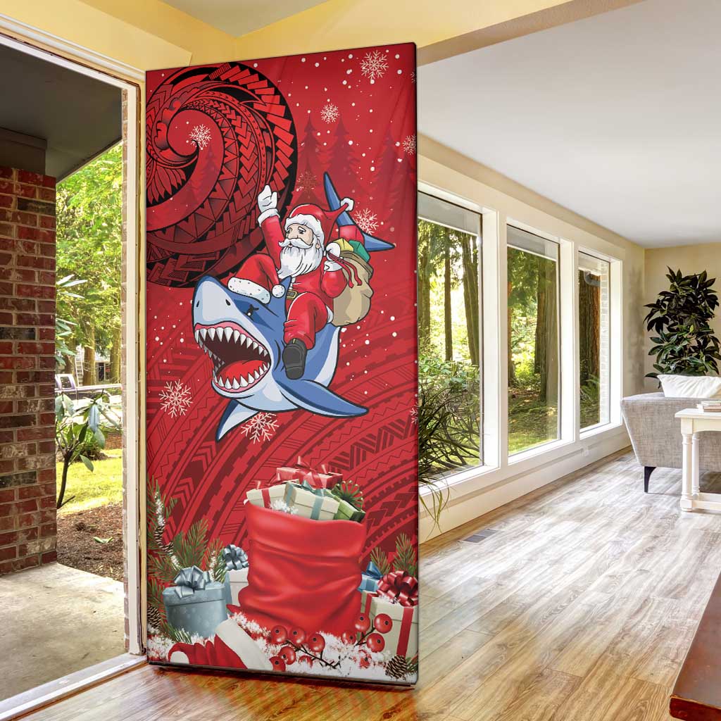 Funny Santa Riding Shark Door Cover Polynesian Tribal Christmas Spirit LT9 - Polynesian Pride