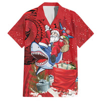 Funny Santa Riding Shark Family Matching Off Shoulder Short Dress and Hawaiian Shirt Polynesian Tribal Christmas Spirit LT9 Dad's Shirt - Short Sleeve Red - Polynesian Pride