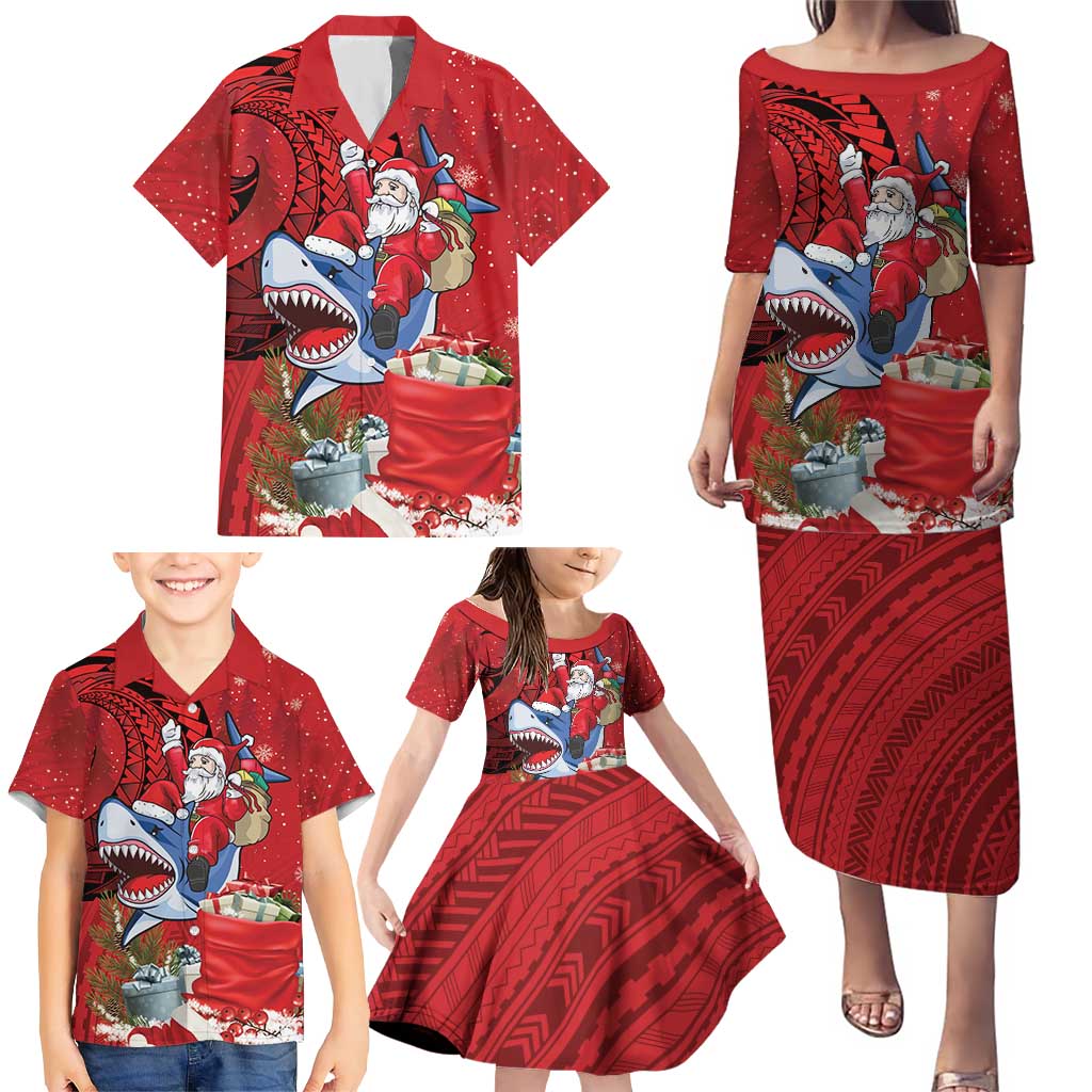 Funny Santa Riding Shark Family Matching Puletasi and Hawaiian Shirt Polynesian Tribal Christmas Spirit LT9 - Polynesian Pride