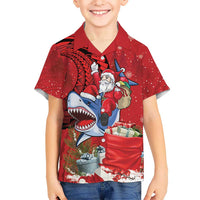 Funny Santa Riding Shark Family Matching Puletasi and Hawaiian Shirt Polynesian Tribal Christmas Spirit LT9 Son's Shirt Red - Polynesian Pride