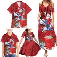 Funny Santa Riding Shark Family Matching Summer Maxi Dress and Hawaiian Shirt Polynesian Tribal Christmas Spirit LT9 - Polynesian Pride