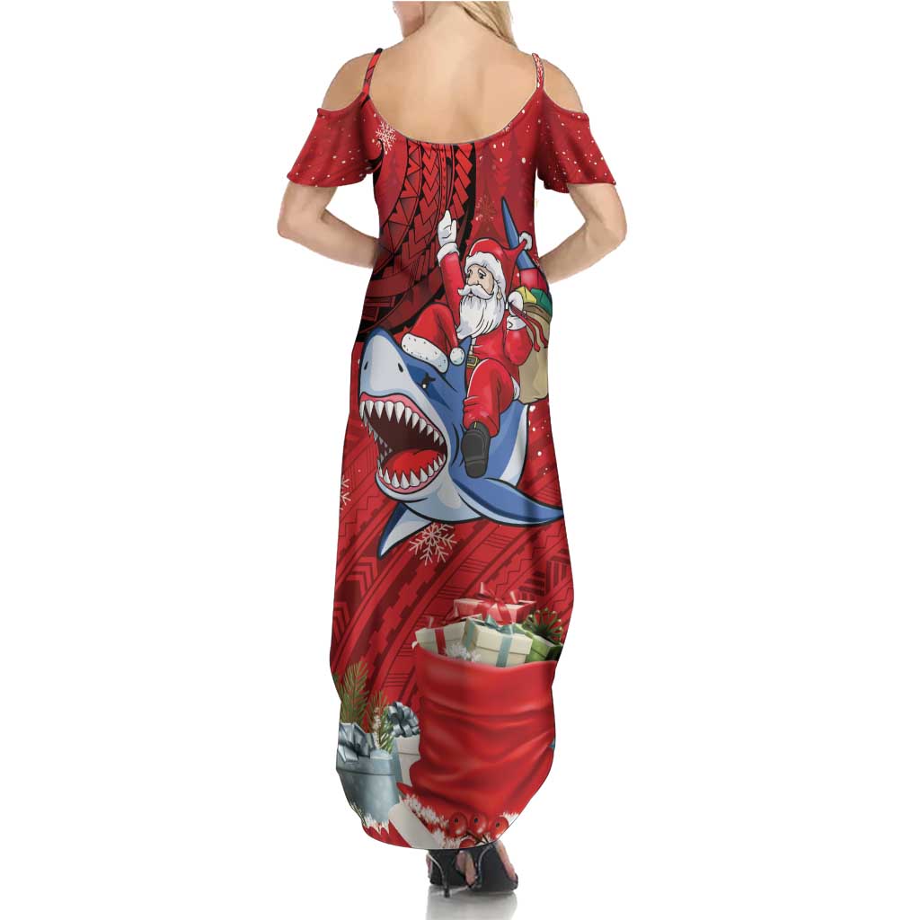 Funny Santa Riding Shark Family Matching Summer Maxi Dress and Hawaiian Shirt Polynesian Tribal Christmas Spirit LT9 - Polynesian Pride