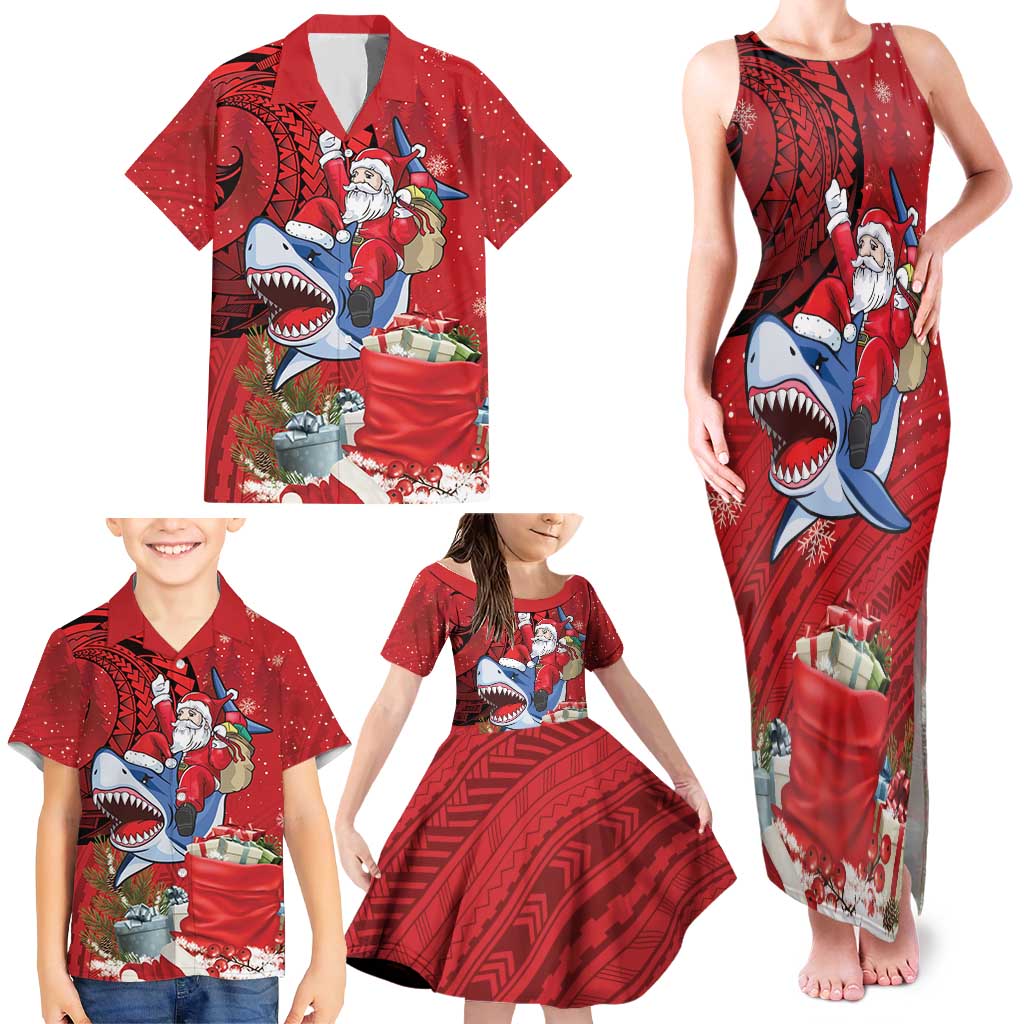 Funny Santa Riding Shark Family Matching Tank Maxi Dress and Hawaiian Shirt Polynesian Tribal Christmas Spirit LT9 - Polynesian Pride