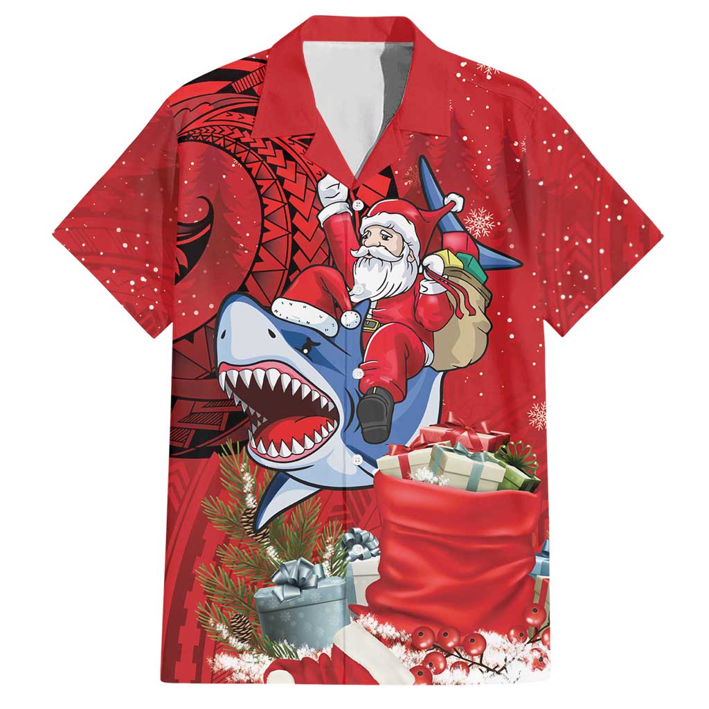 Funny Santa Riding Shark Hawaiian Shirt Polynesian Tribal Christmas Spirit - Polynesian Pride
