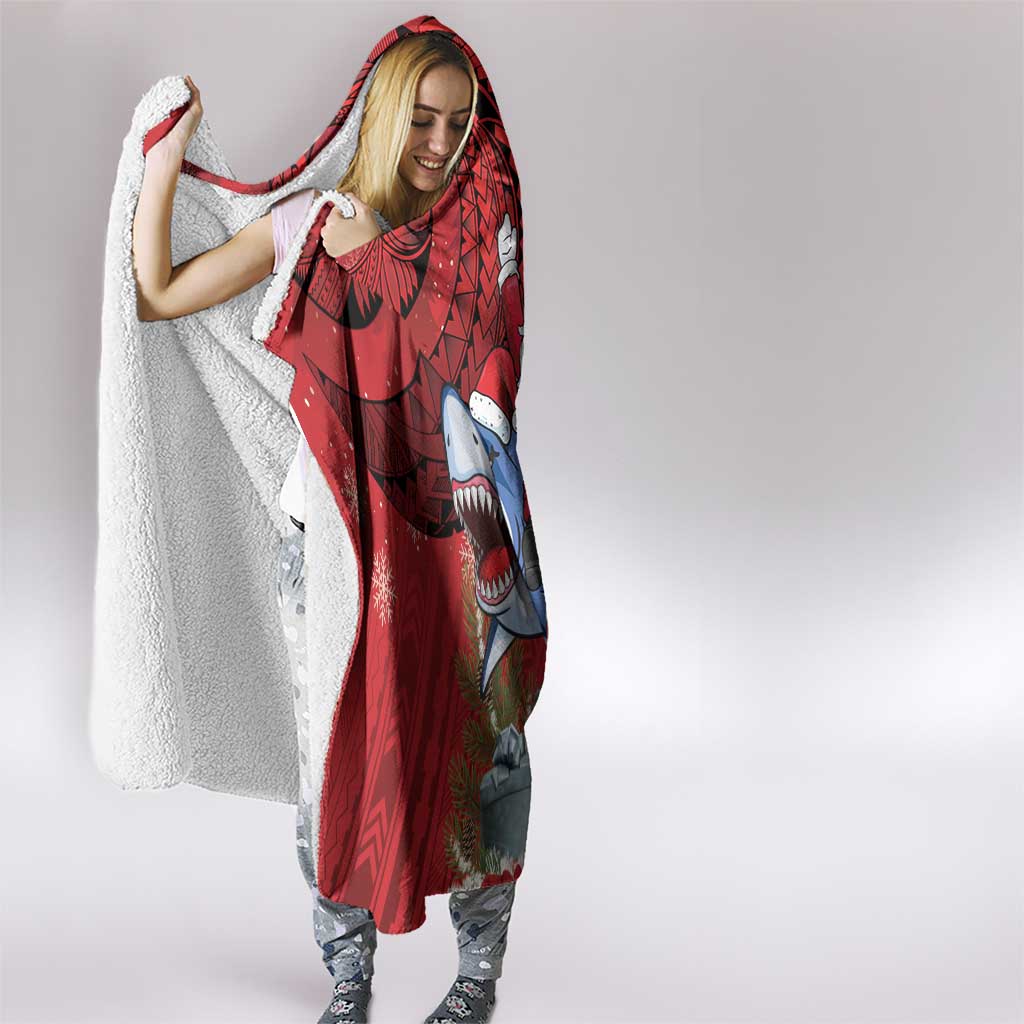 Funny Santa Riding Shark Hooded Blanket Polynesian Tribal Christmas Spirit - Polynesian Pride