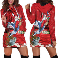 Funny Santa Riding Shark Hoodie Dress Polynesian Tribal Christmas Spirit LT9 - Polynesian Pride